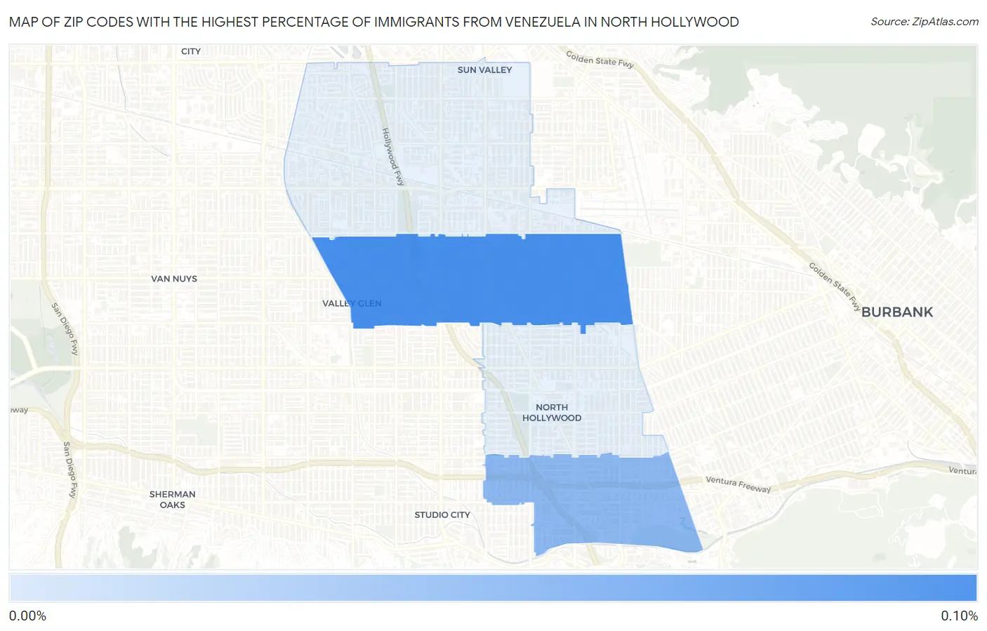 Zip Codes with the Highest Percentage of Immigrants from Venezuela in North Hollywood Map