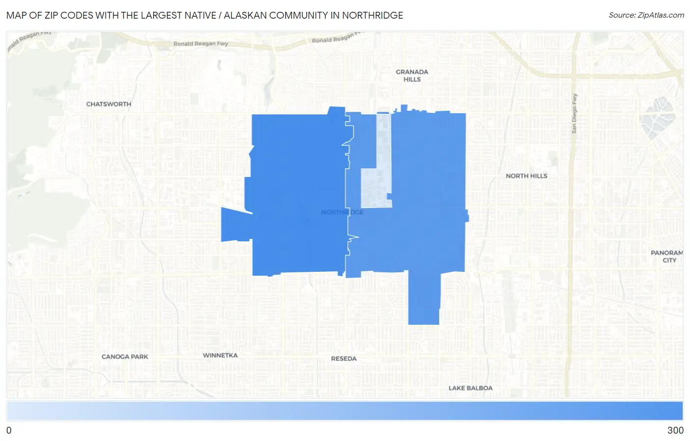 Zip Codes with the Largest Native / Alaskan Community in Northridge Map