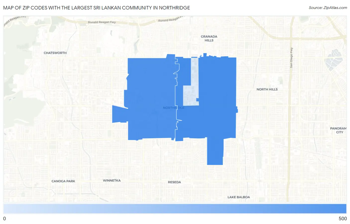 Zip Codes with the Largest Sri Lankan Community in Northridge Map