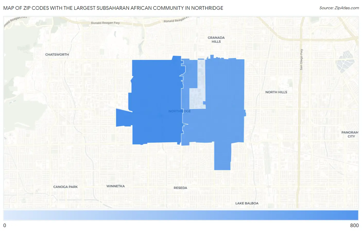 Zip Codes with the Largest Subsaharan African Community in Northridge Map