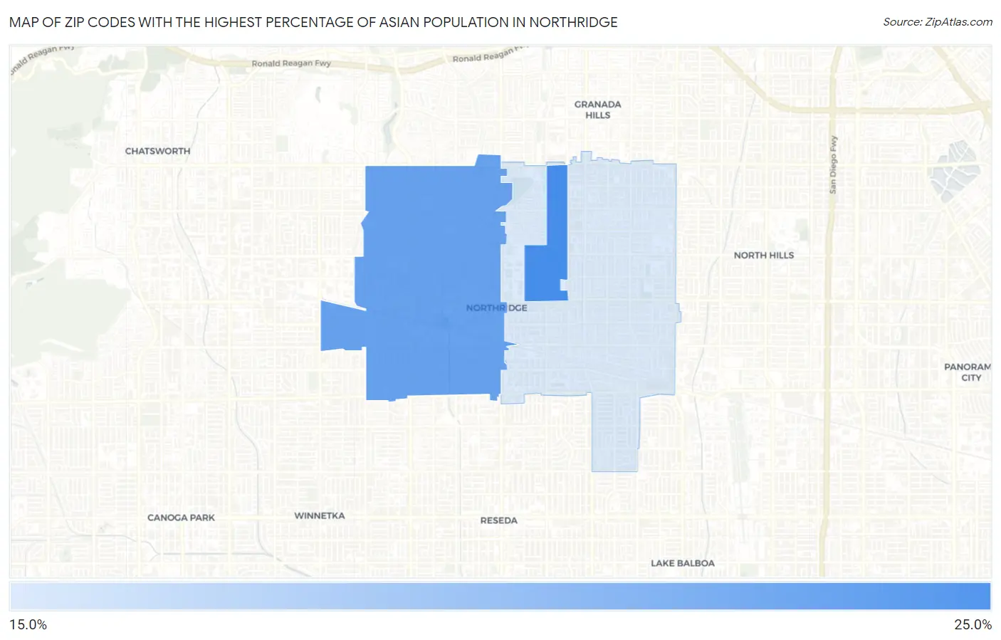 Zip Codes with the Highest Percentage of Asian Population in Northridge Map
