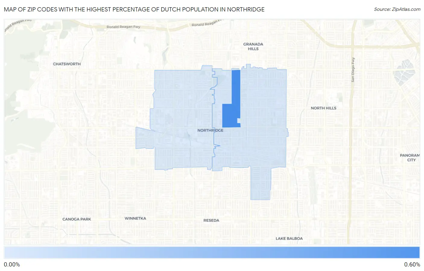 Zip Codes with the Highest Percentage of Dutch Population in Northridge Map