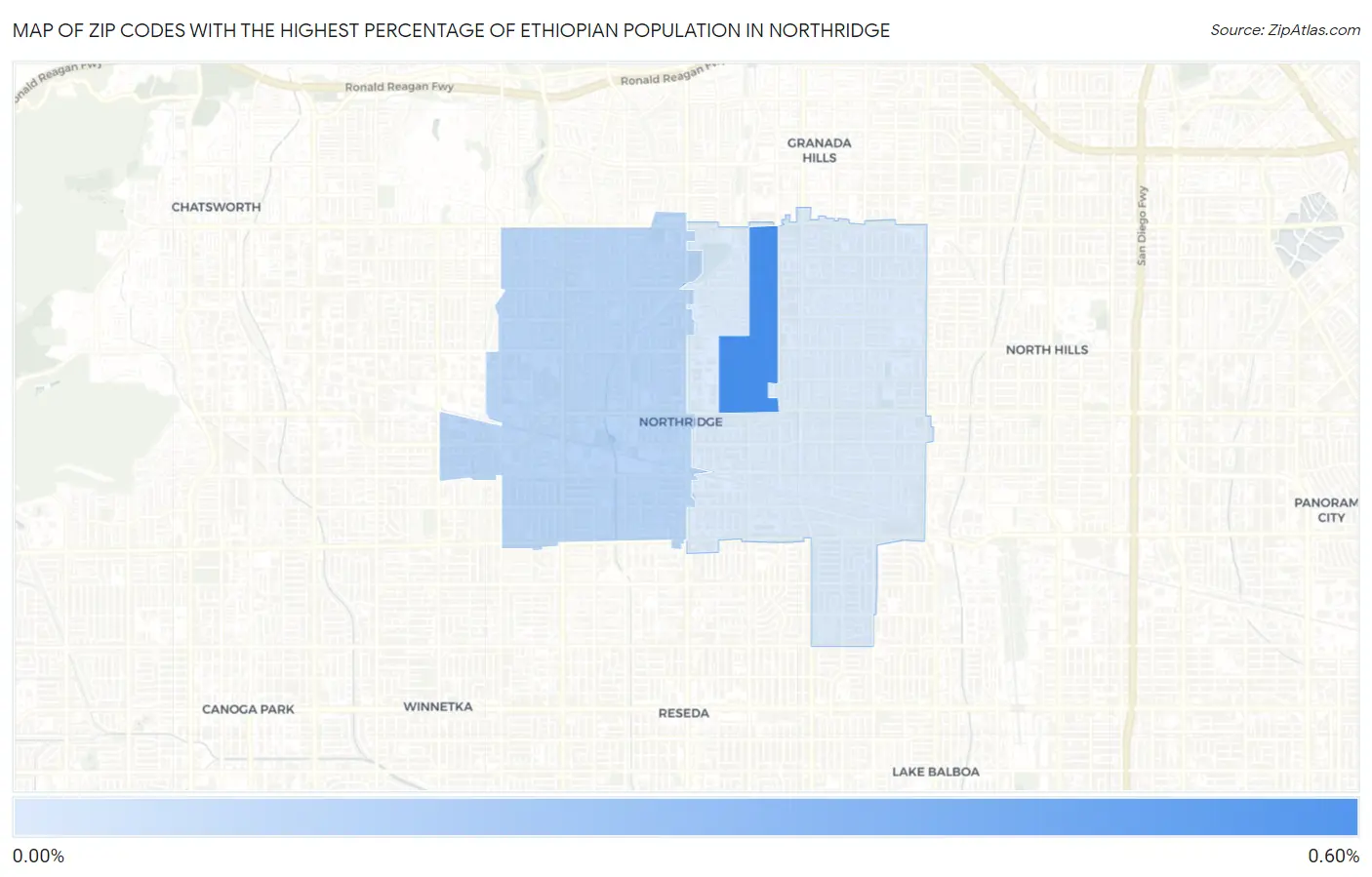 Zip Codes with the Highest Percentage of Ethiopian Population in Northridge Map