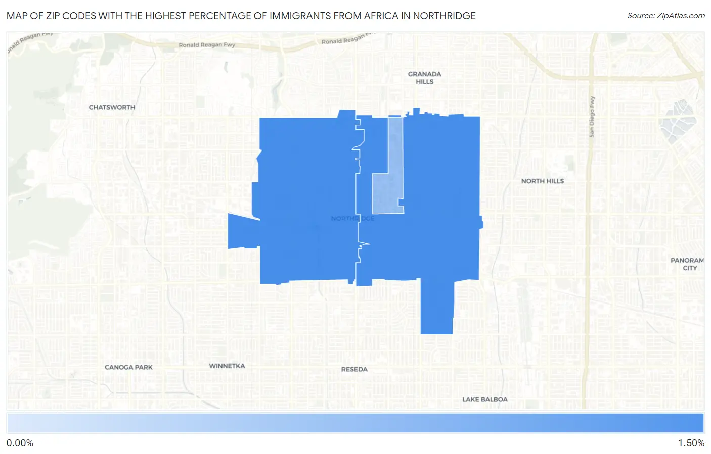 Zip Codes with the Highest Percentage of Immigrants from Africa in Northridge Map