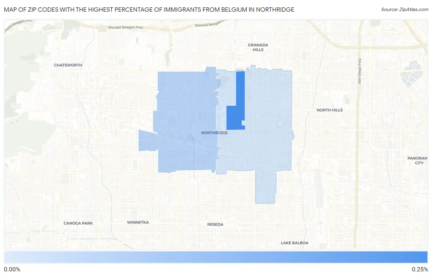 Zip Codes with the Highest Percentage of Immigrants from Belgium in Northridge Map
