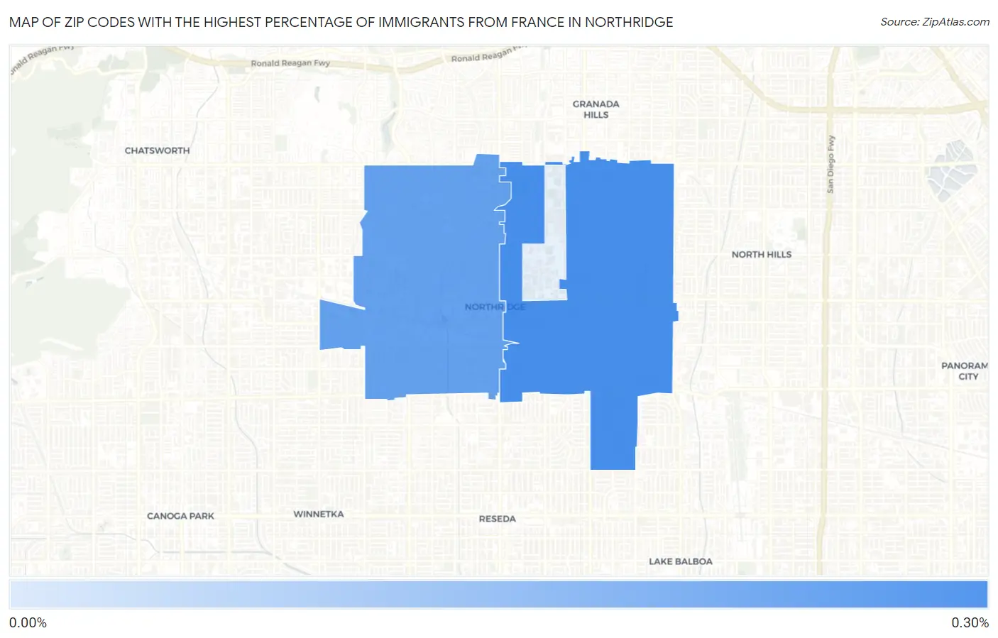 Zip Codes with the Highest Percentage of Immigrants from France in Northridge Map