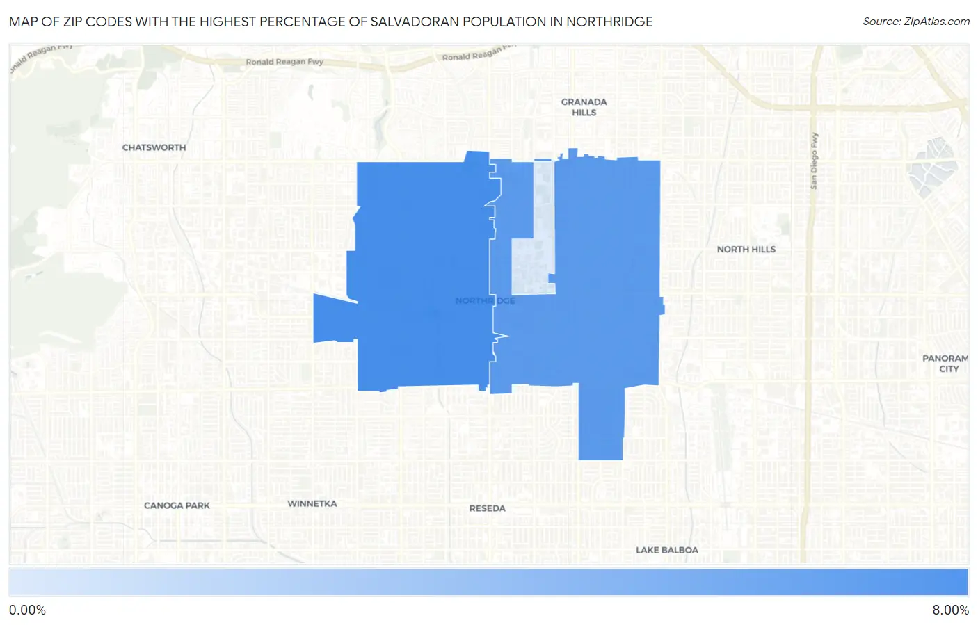 Zip Codes with the Highest Percentage of Salvadoran Population in Northridge Map