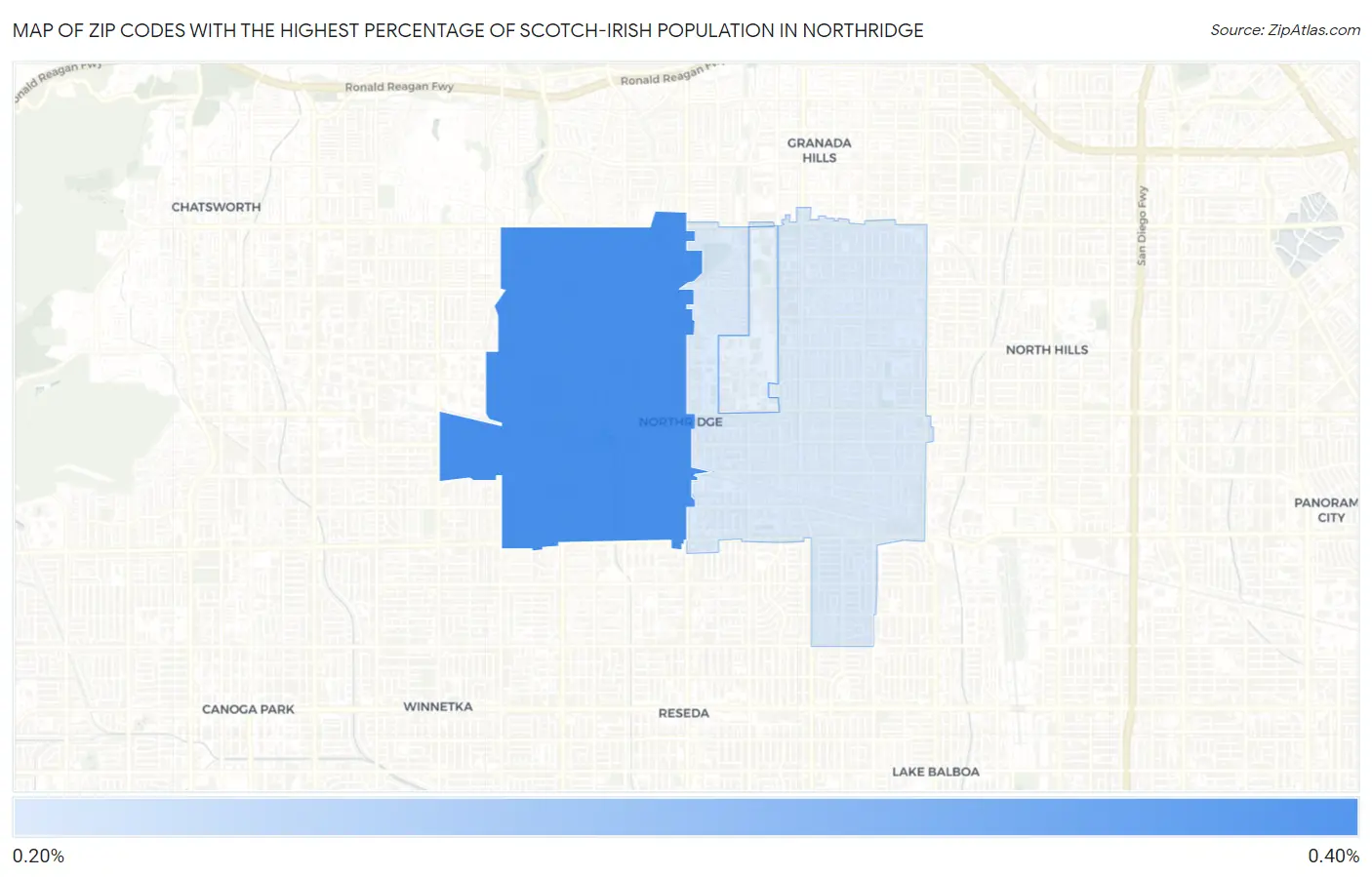 Zip Codes with the Highest Percentage of Scotch-Irish Population in Northridge Map
