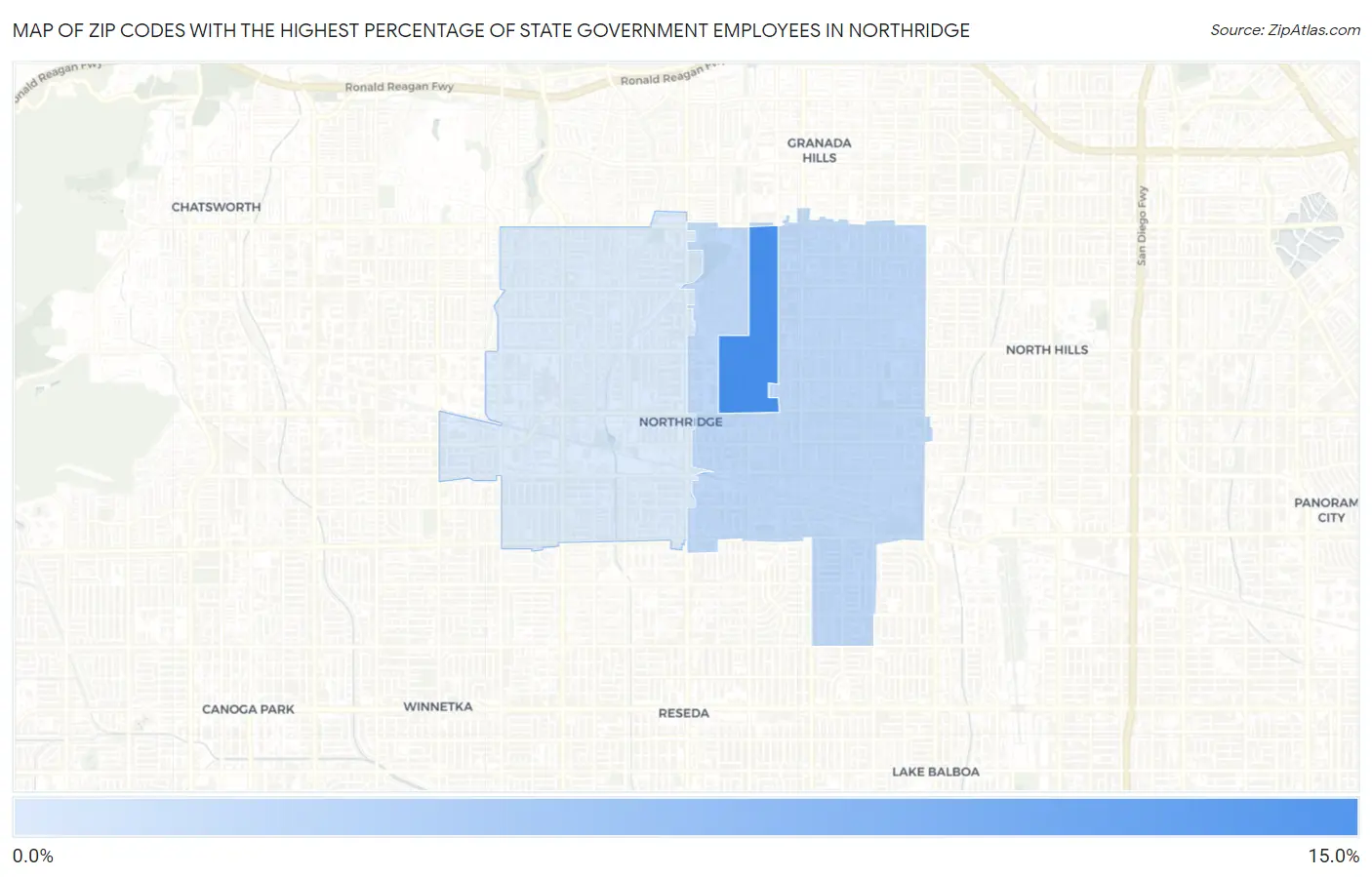 Zip Codes with the Highest Percentage of State Government Employees in Northridge Map