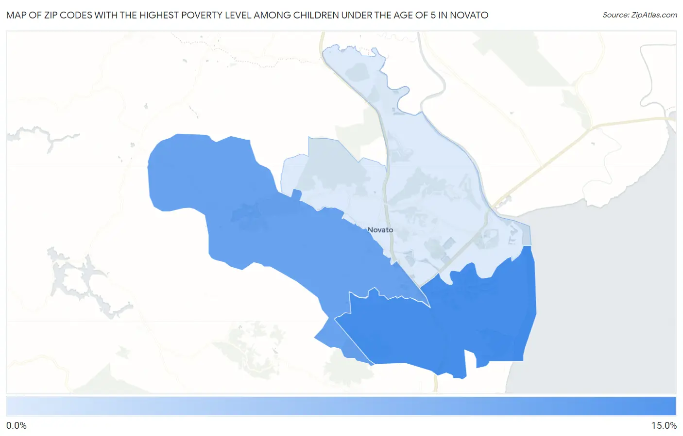 Zip Codes with the Highest Poverty Level Among Children Under the Age of 5 in Novato Map