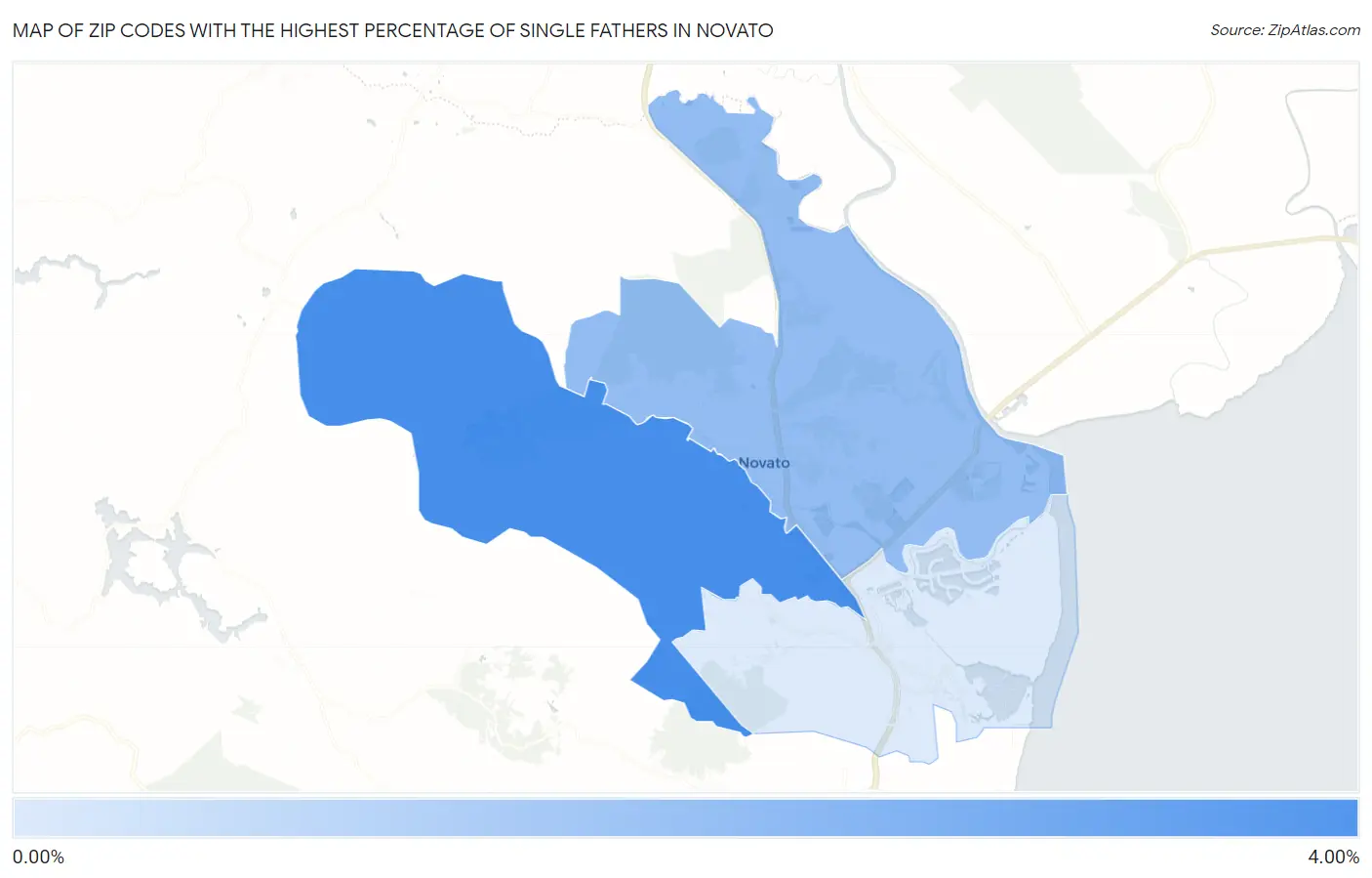 Zip Codes with the Highest Percentage of Single Fathers in Novato Map