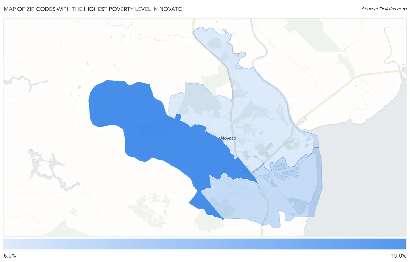 Zip Codes with the Highest Poverty Level in Novato Map