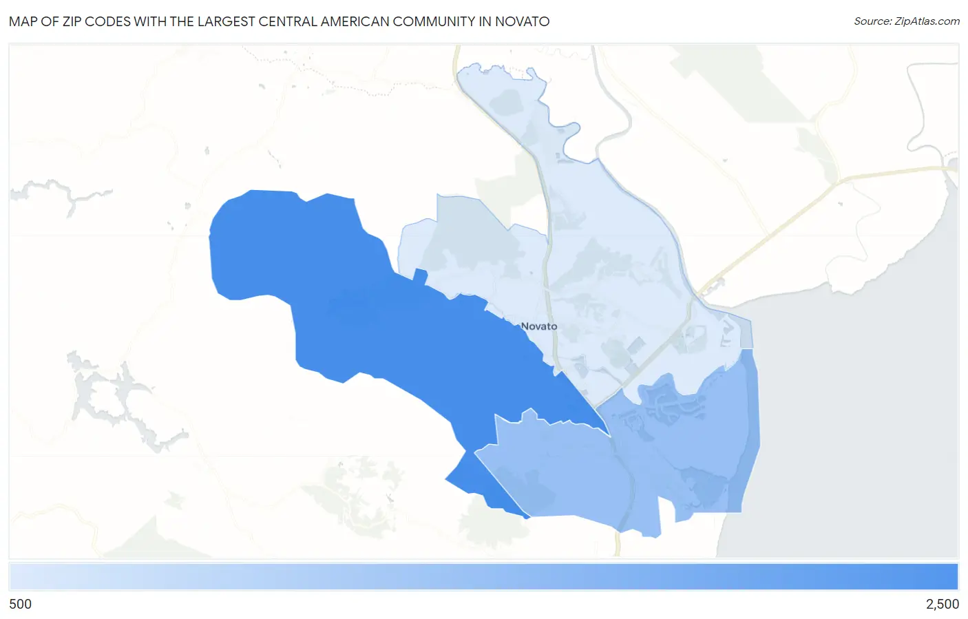 Zip Codes with the Largest Central American Community in Novato Map