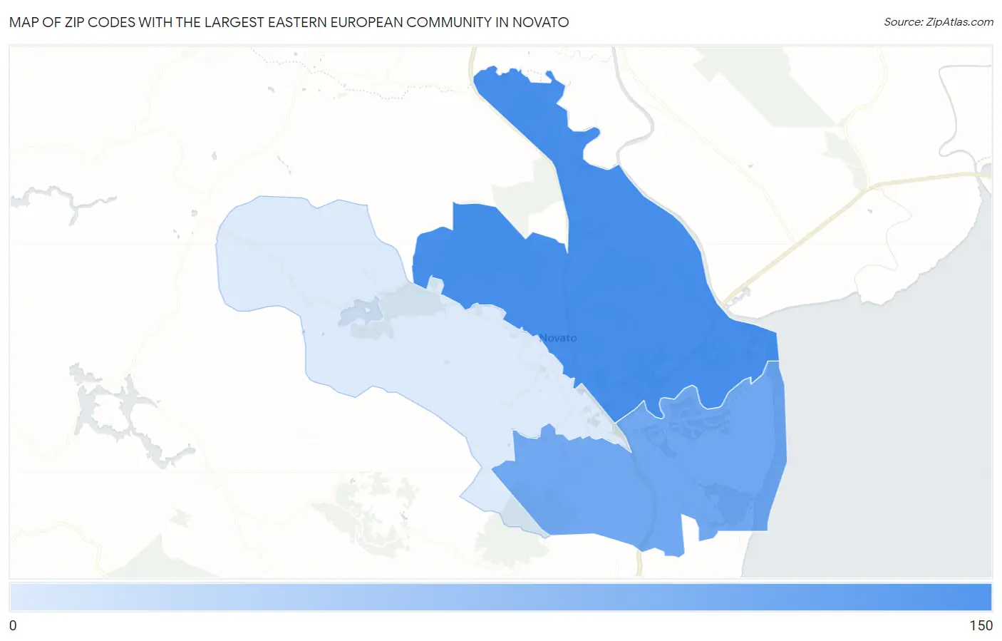 Zip Codes with the Largest Eastern European Community in Novato Map