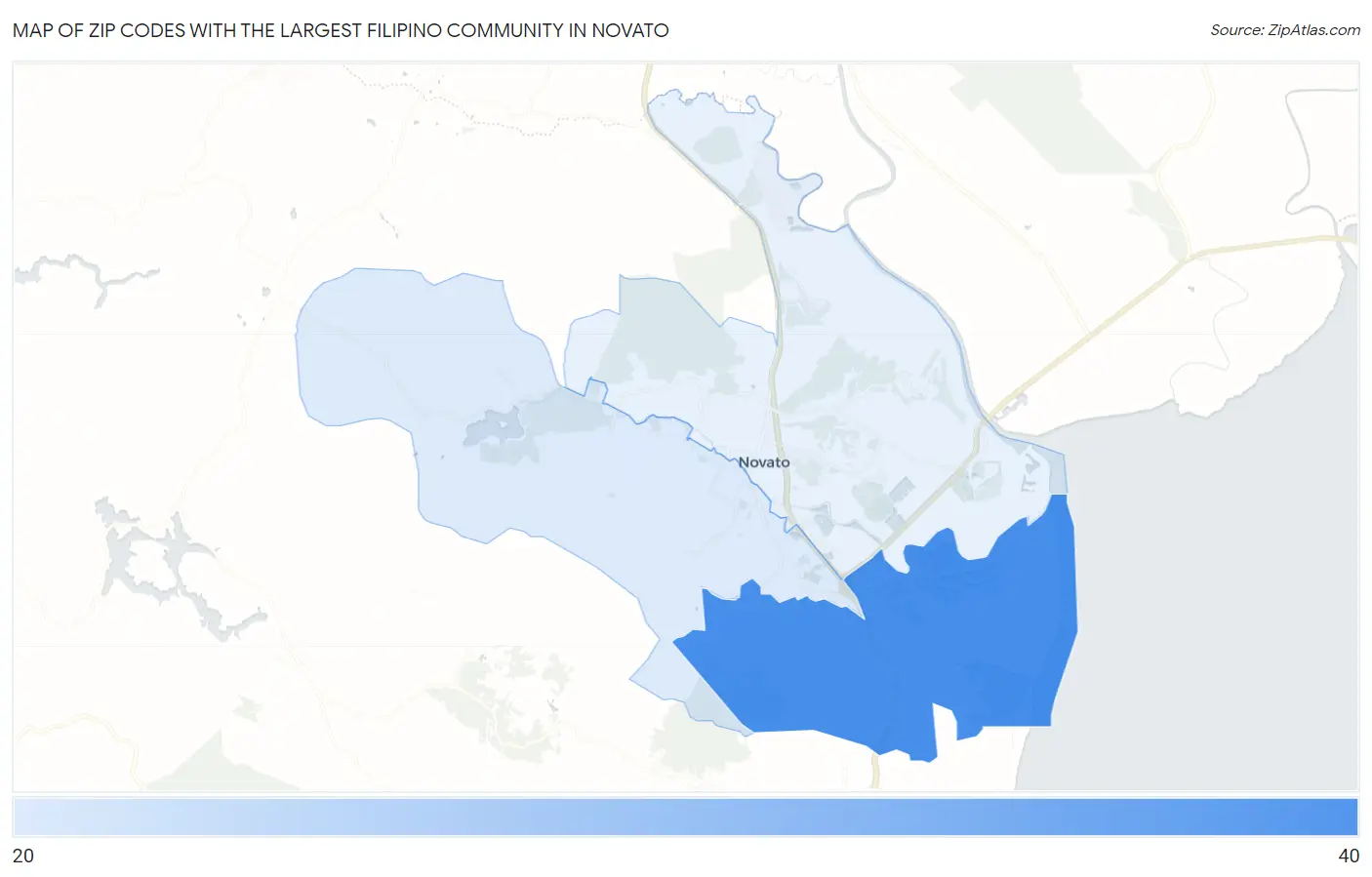 Zip Codes with the Largest Filipino Community in Novato Map