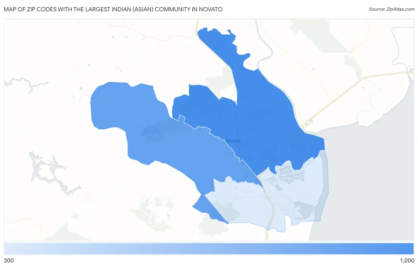 Zip Codes with the Largest Indian (Asian) Community in Novato Map