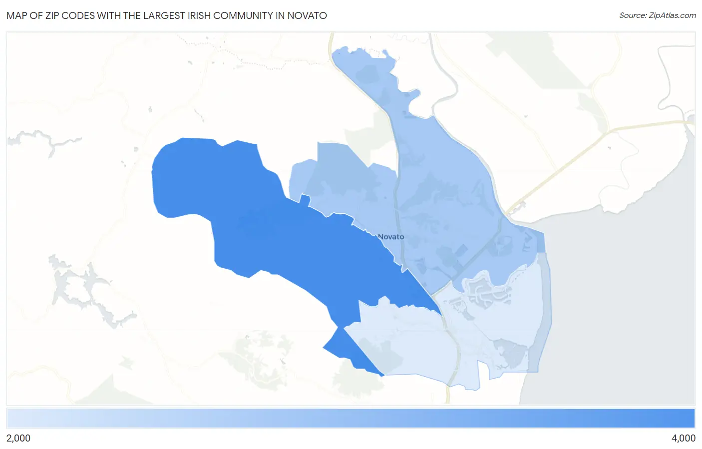Zip Codes with the Largest Irish Community in Novato Map