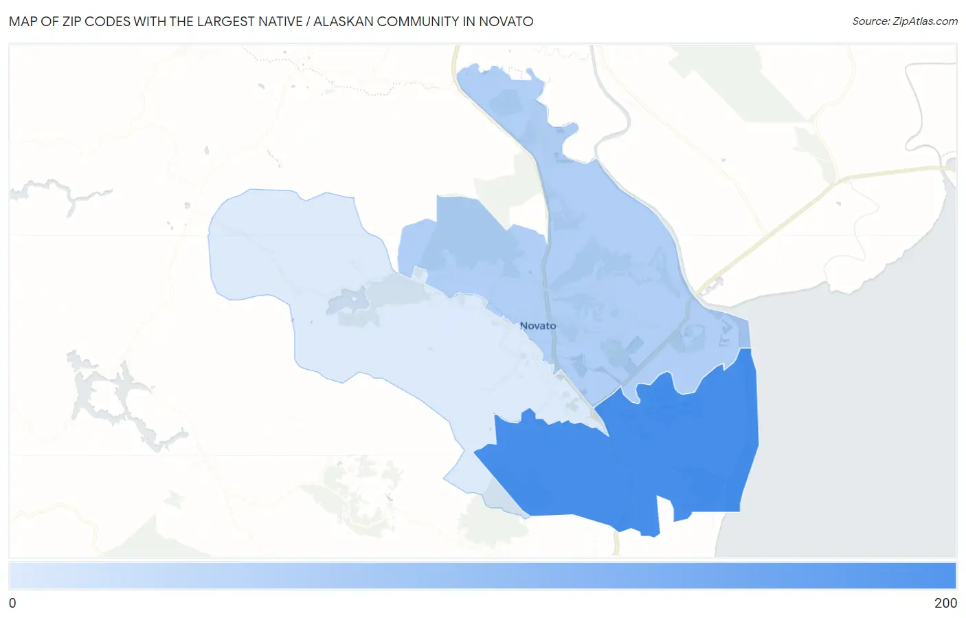 Zip Codes with the Largest Native / Alaskan Community in Novato Map