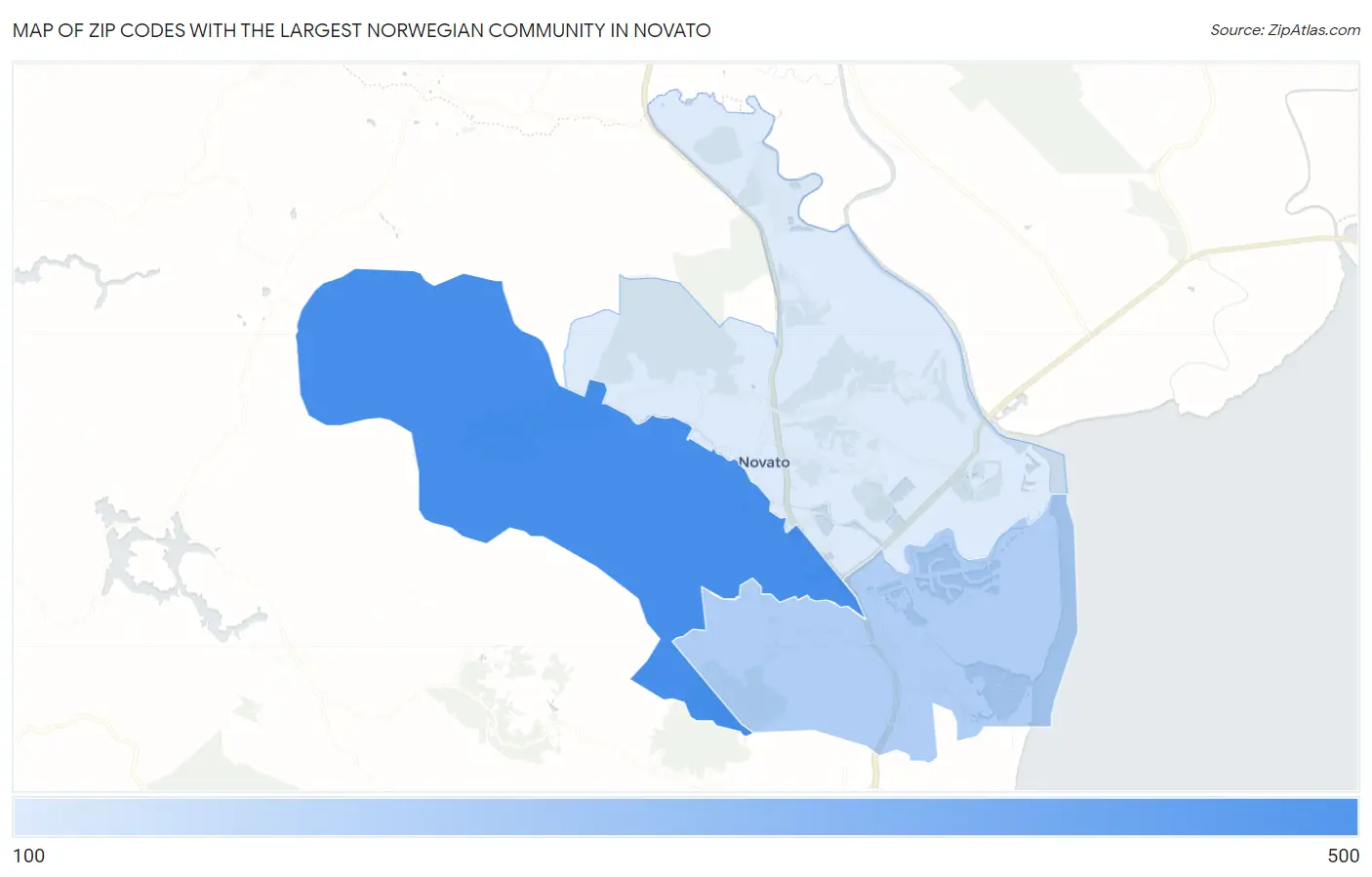 Zip Codes with the Largest Norwegian Community in Novato Map