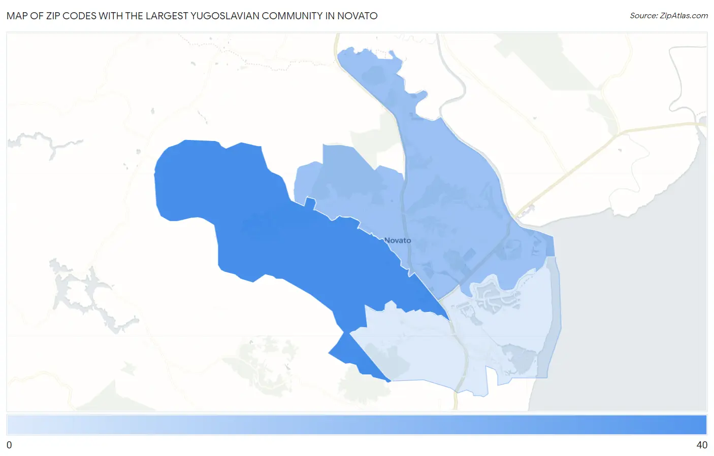 Zip Codes with the Largest Yugoslavian Community in Novato Map