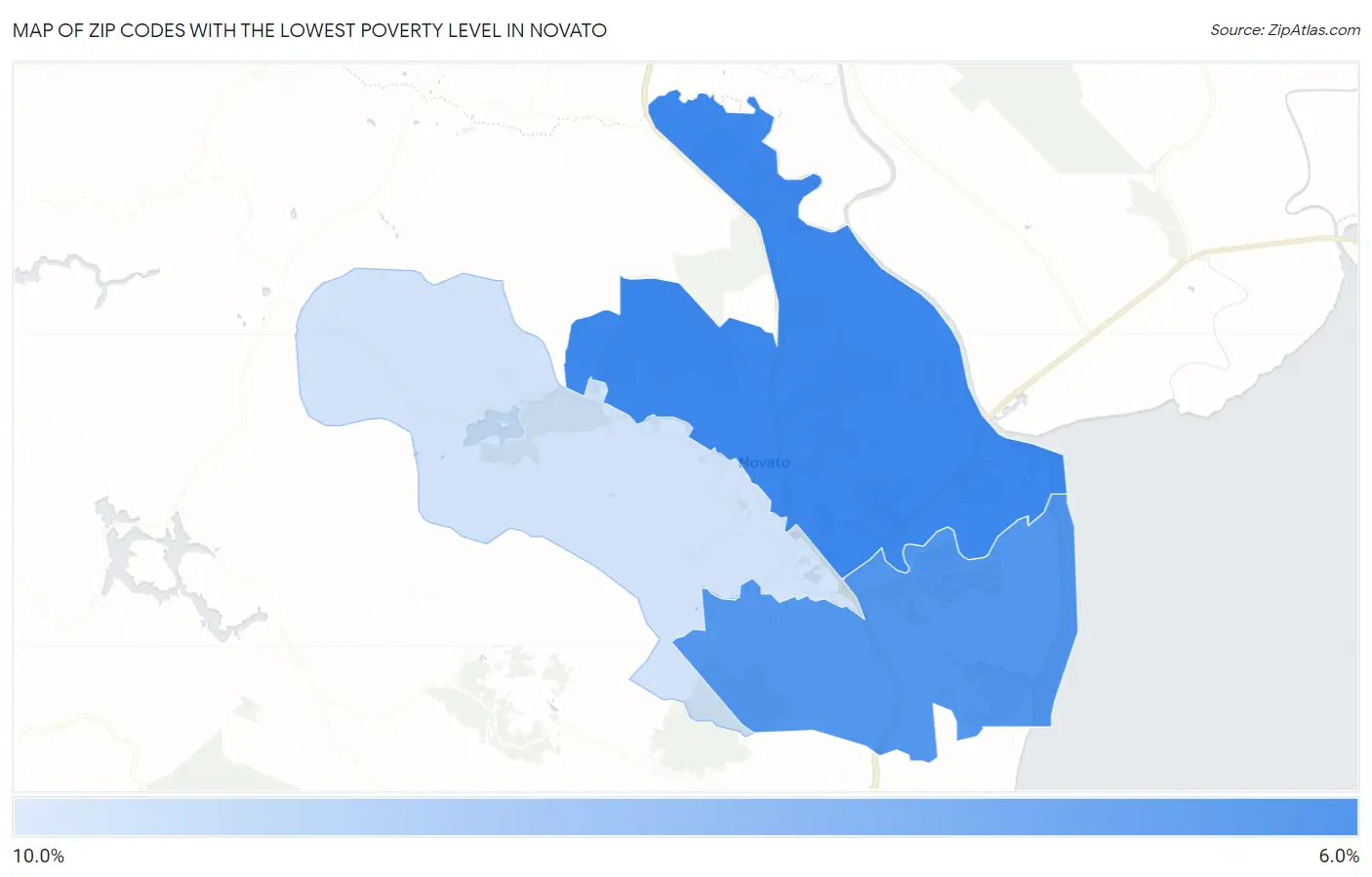 Zip Codes with the Lowest Poverty Level in Novato Map