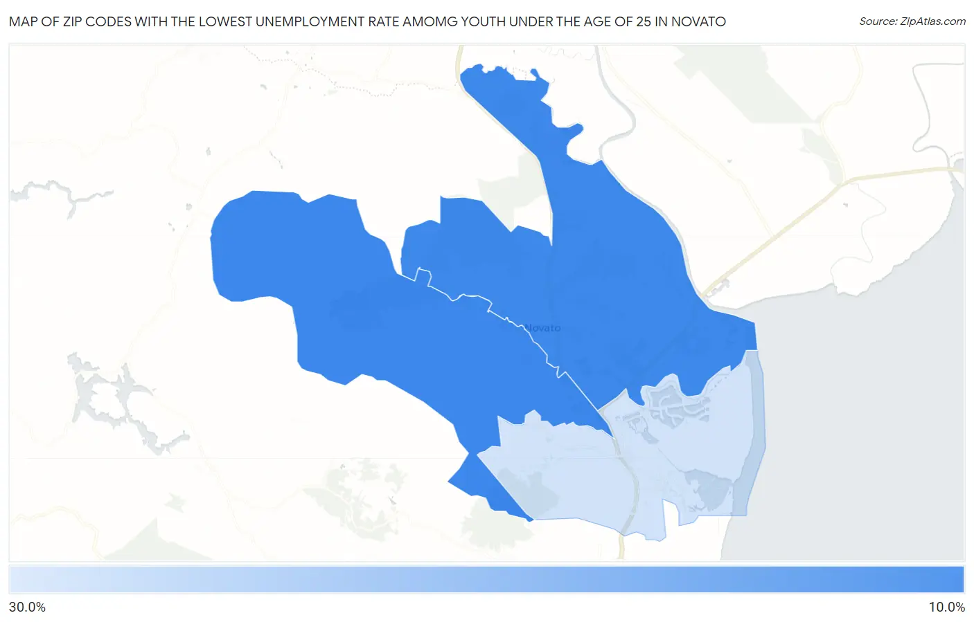 Zip Codes with the Lowest Unemployment Rate Amomg Youth Under the Age of 25 in Novato Map
