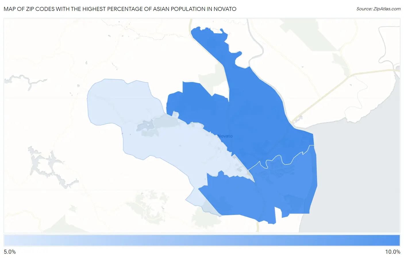 Zip Codes with the Highest Percentage of Asian Population in Novato Map