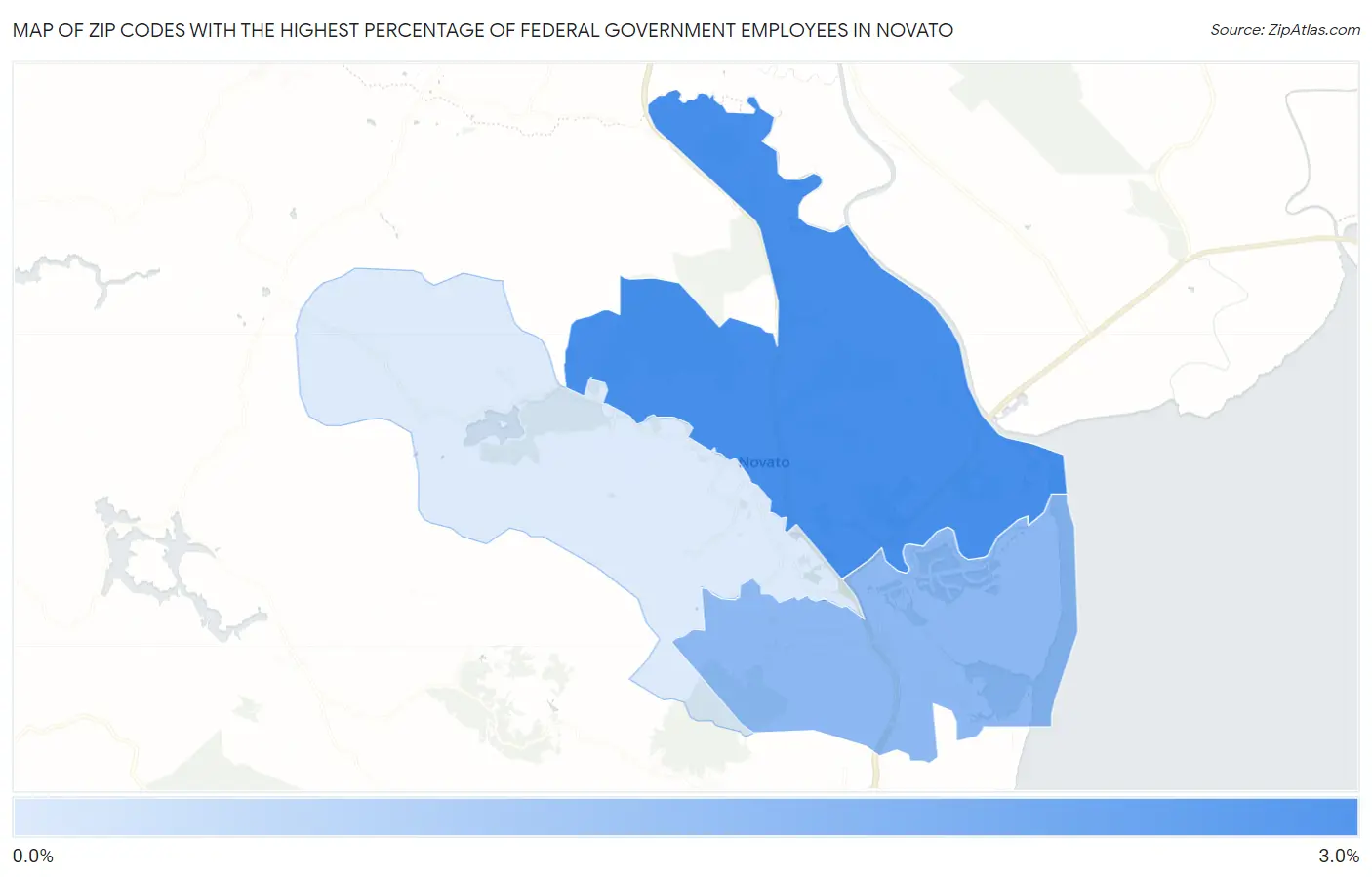 Zip Codes with the Highest Percentage of Federal Government Employees in Novato Map