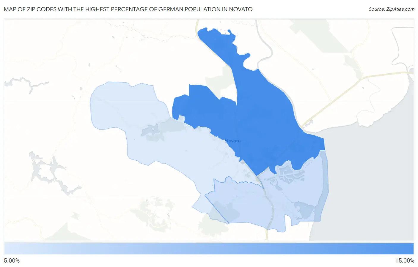 Zip Codes with the Highest Percentage of German Population in Novato Map