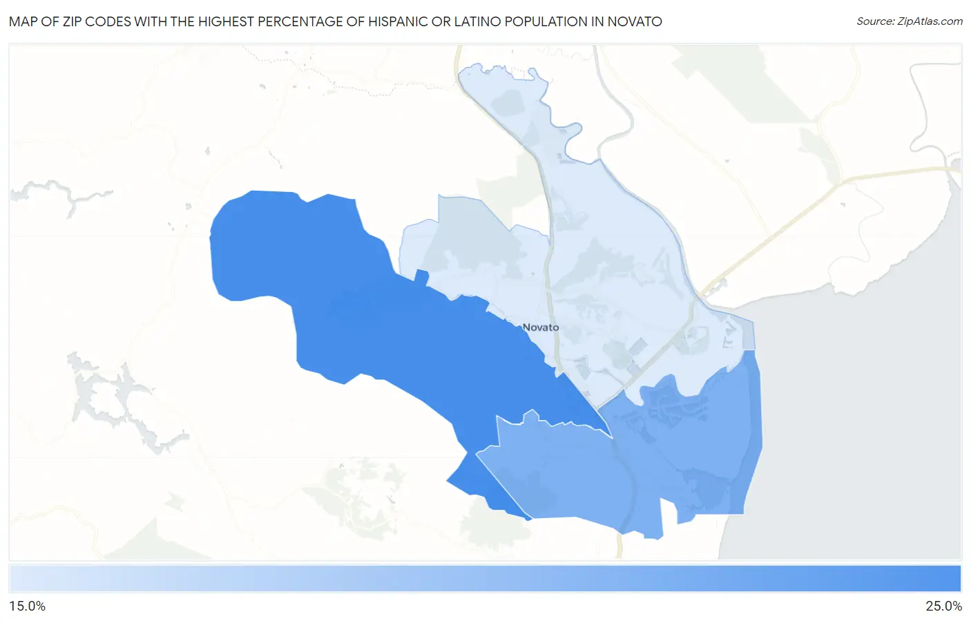 Zip Codes with the Highest Percentage of Hispanic or Latino Population in Novato Map