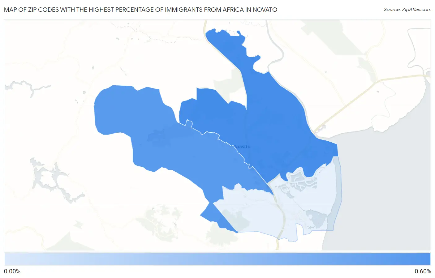 Zip Codes with the Highest Percentage of Immigrants from Africa in Novato Map