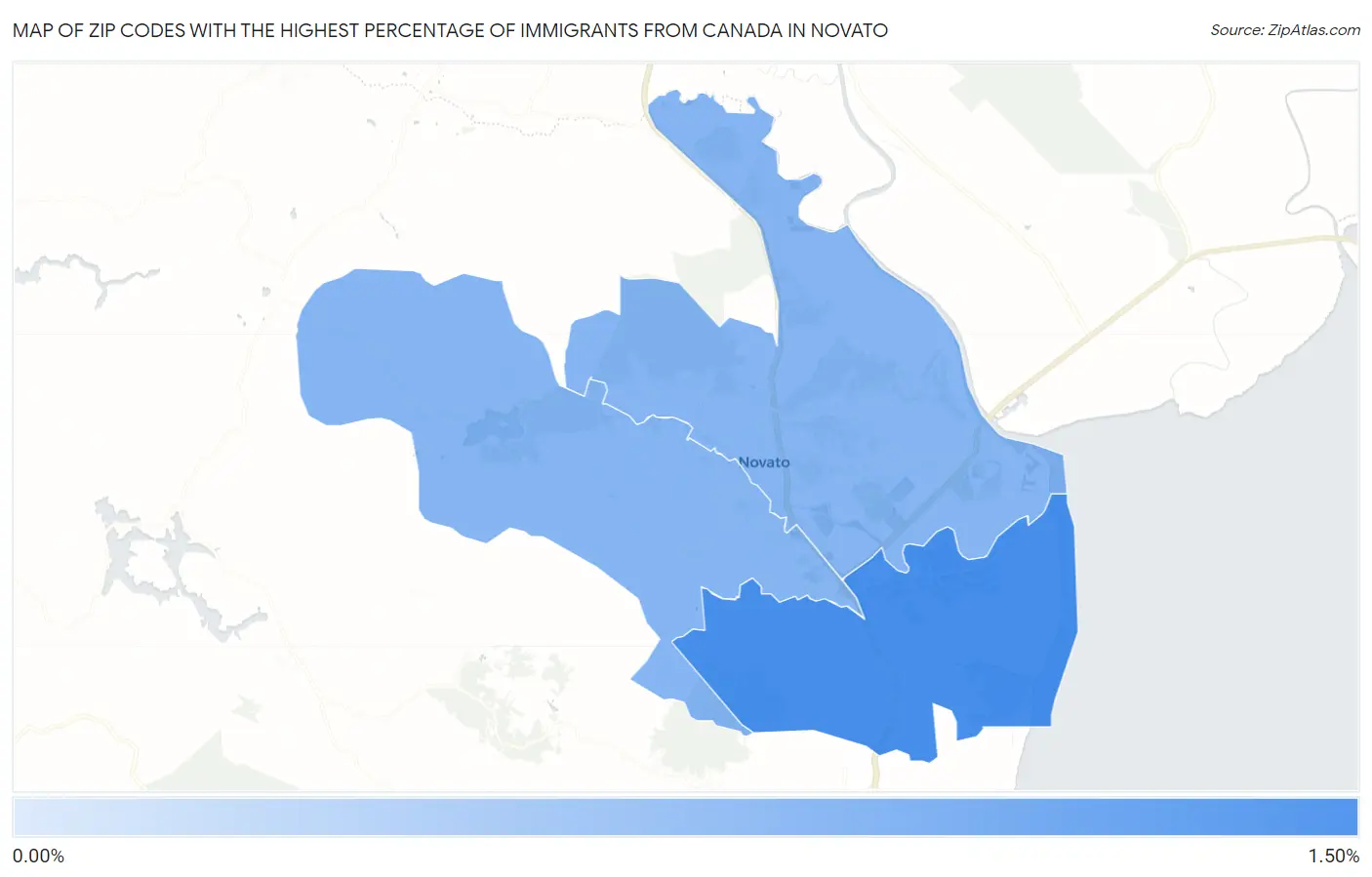 Zip Codes with the Highest Percentage of Immigrants from Canada in Novato Map