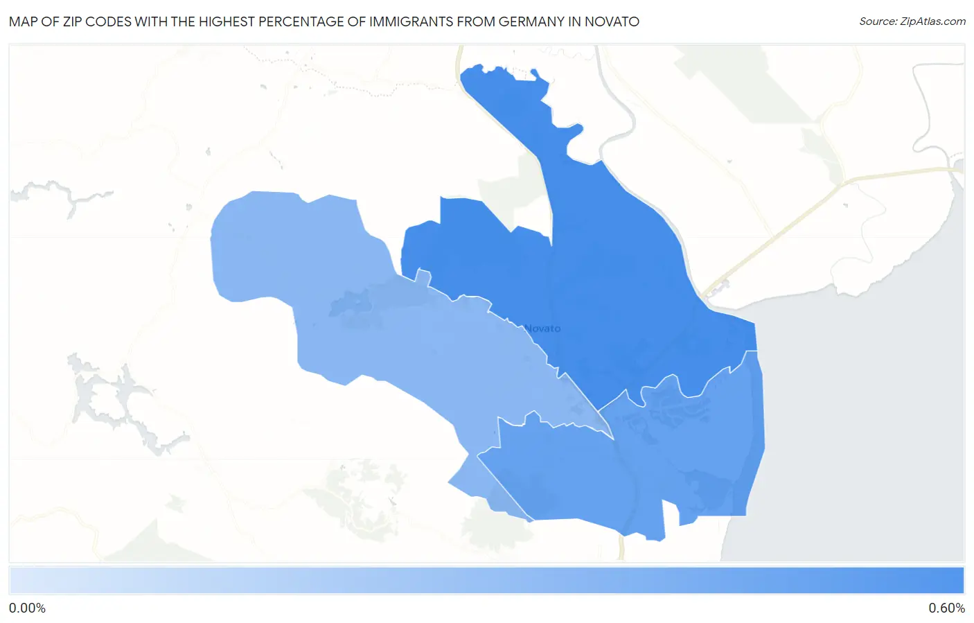 Zip Codes with the Highest Percentage of Immigrants from Germany in Novato Map