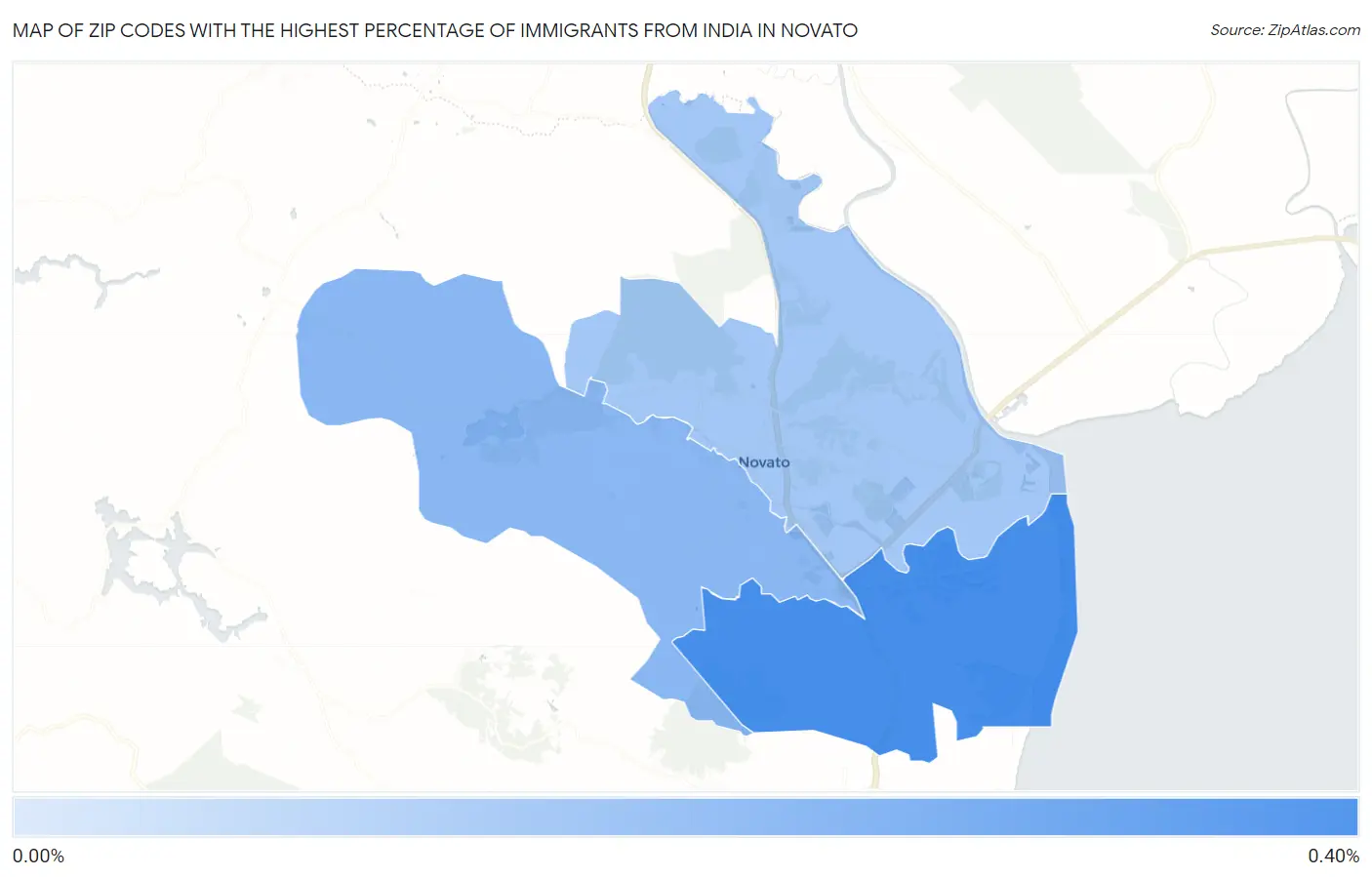 Zip Codes with the Highest Percentage of Immigrants from India in Novato Map