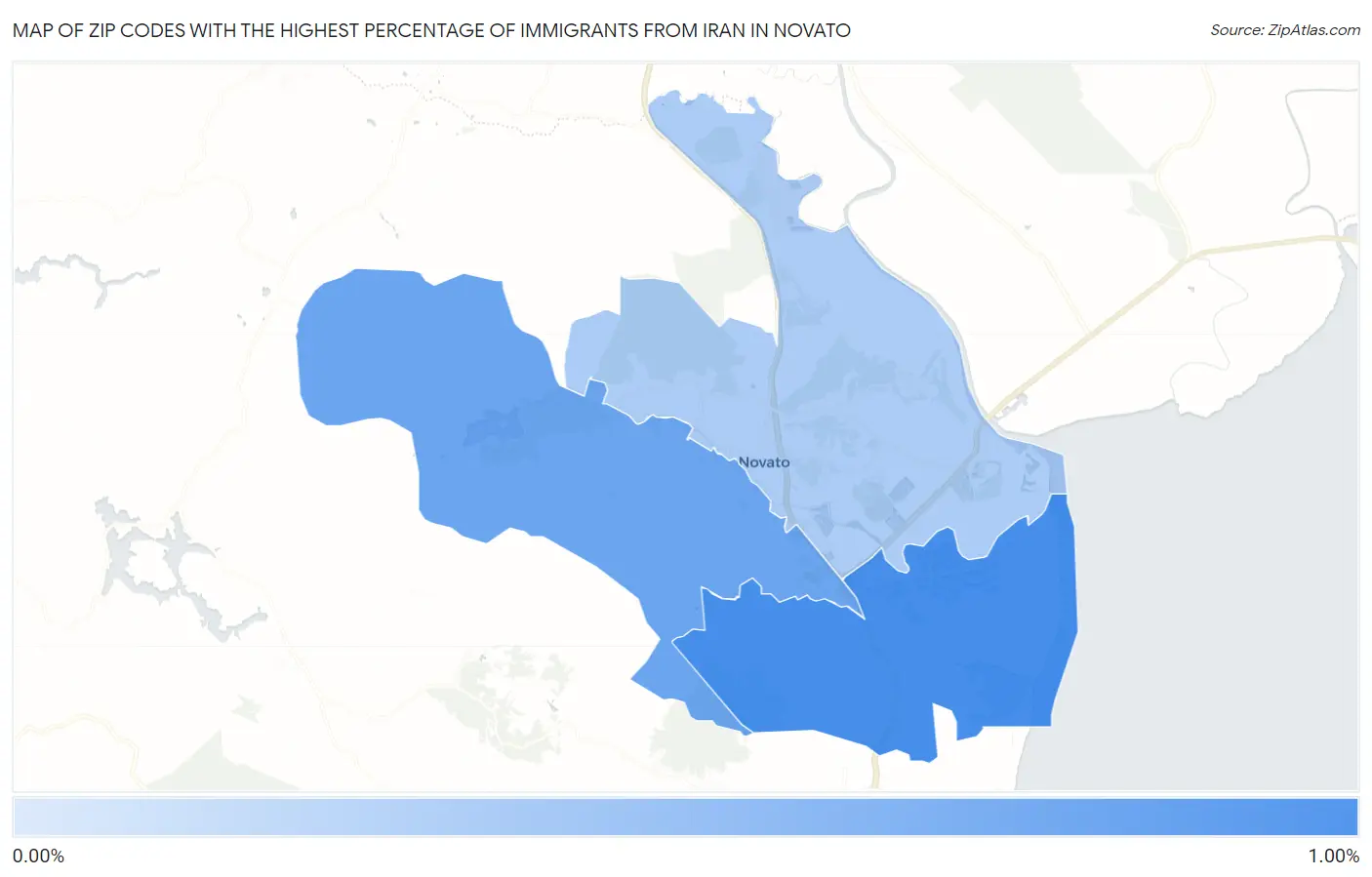 Zip Codes with the Highest Percentage of Immigrants from Iran in Novato Map