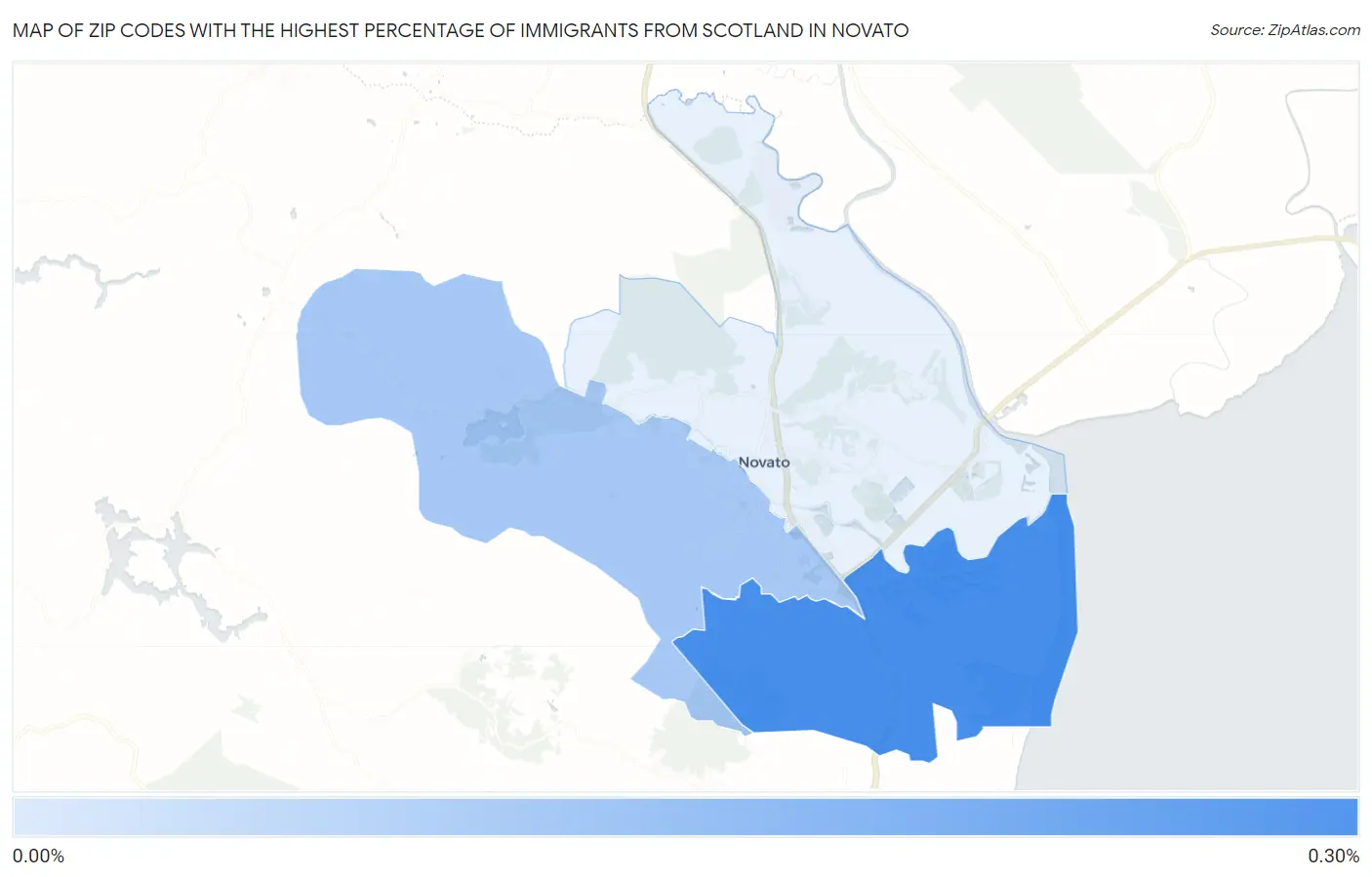 Zip Codes with the Highest Percentage of Immigrants from Scotland in Novato Map