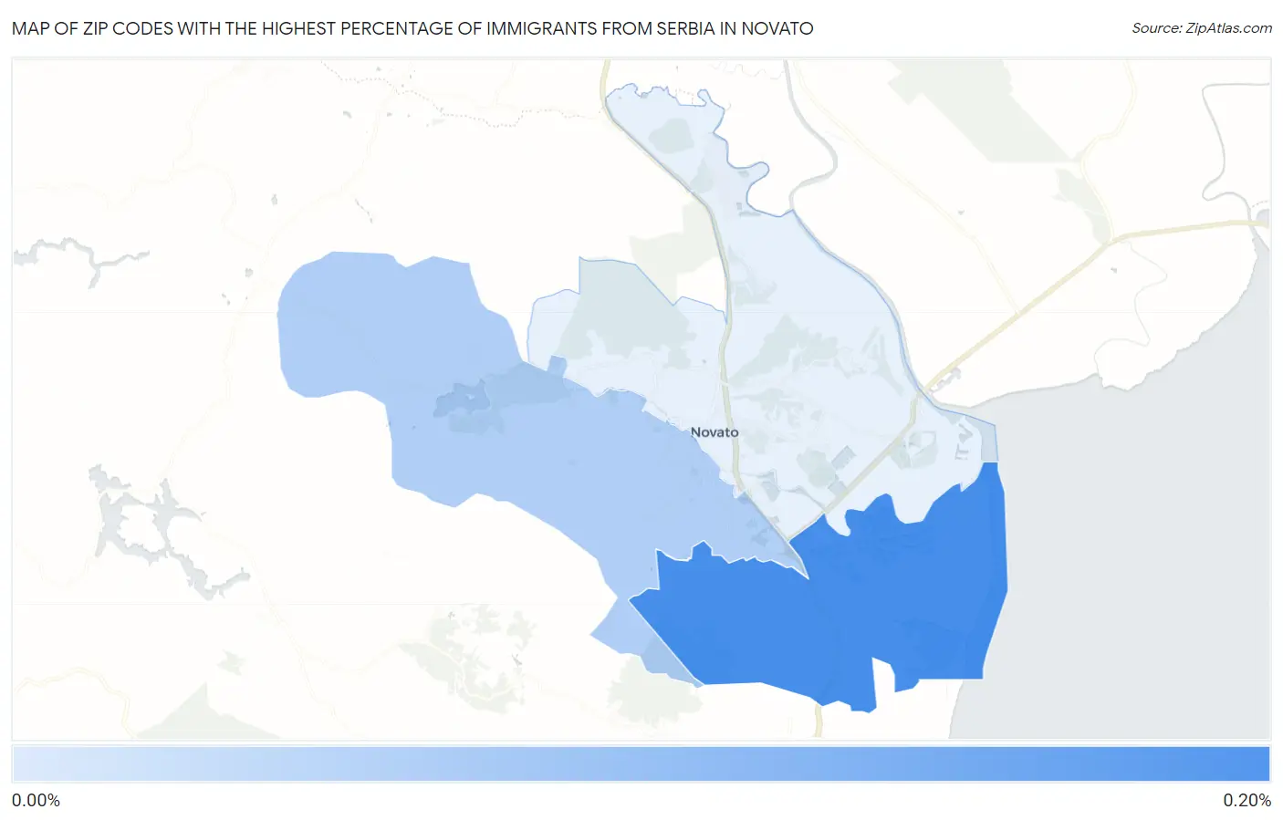 Zip Codes with the Highest Percentage of Immigrants from Serbia in Novato Map