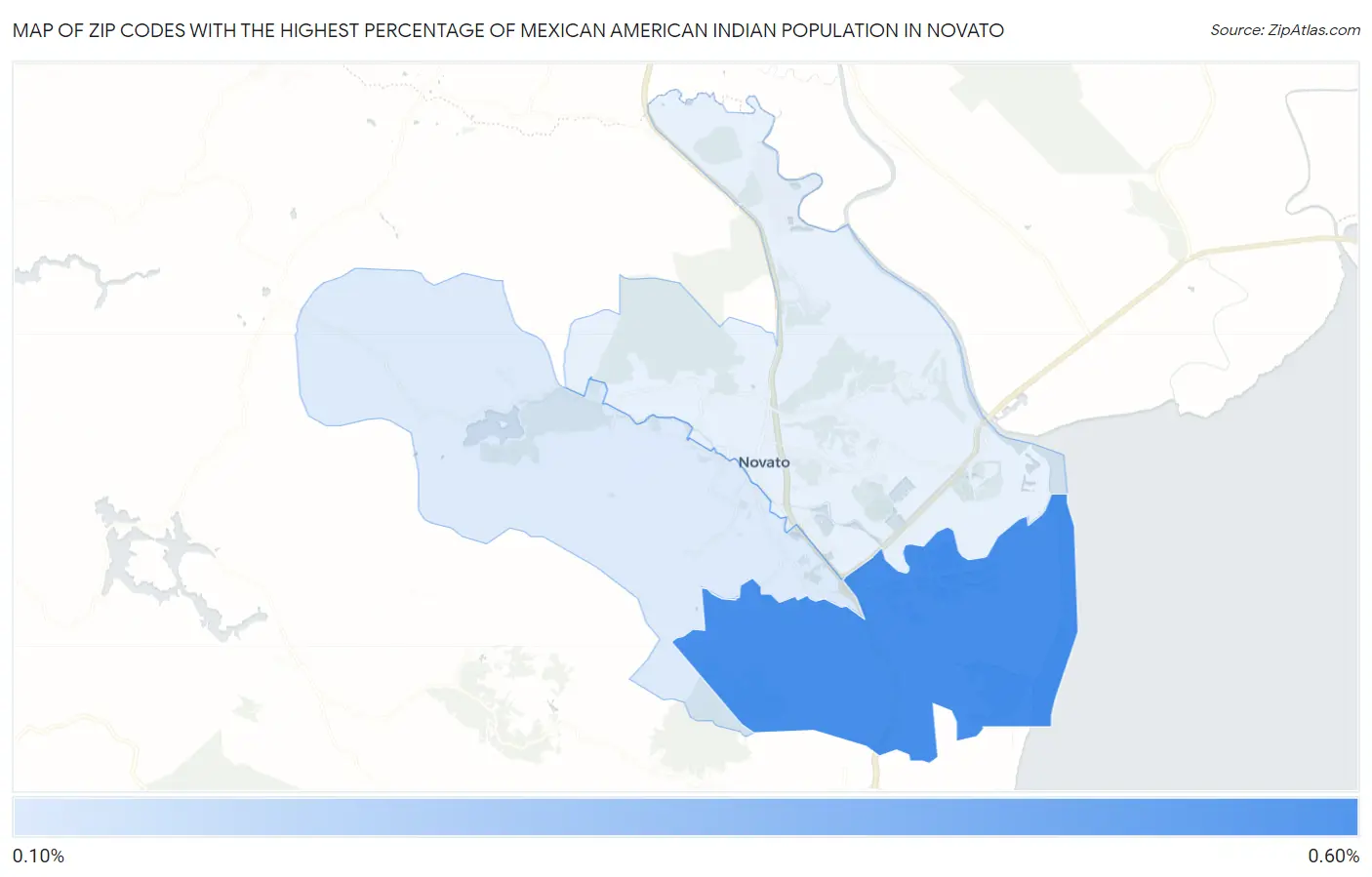 Zip Codes with the Highest Percentage of Mexican American Indian Population in Novato Map