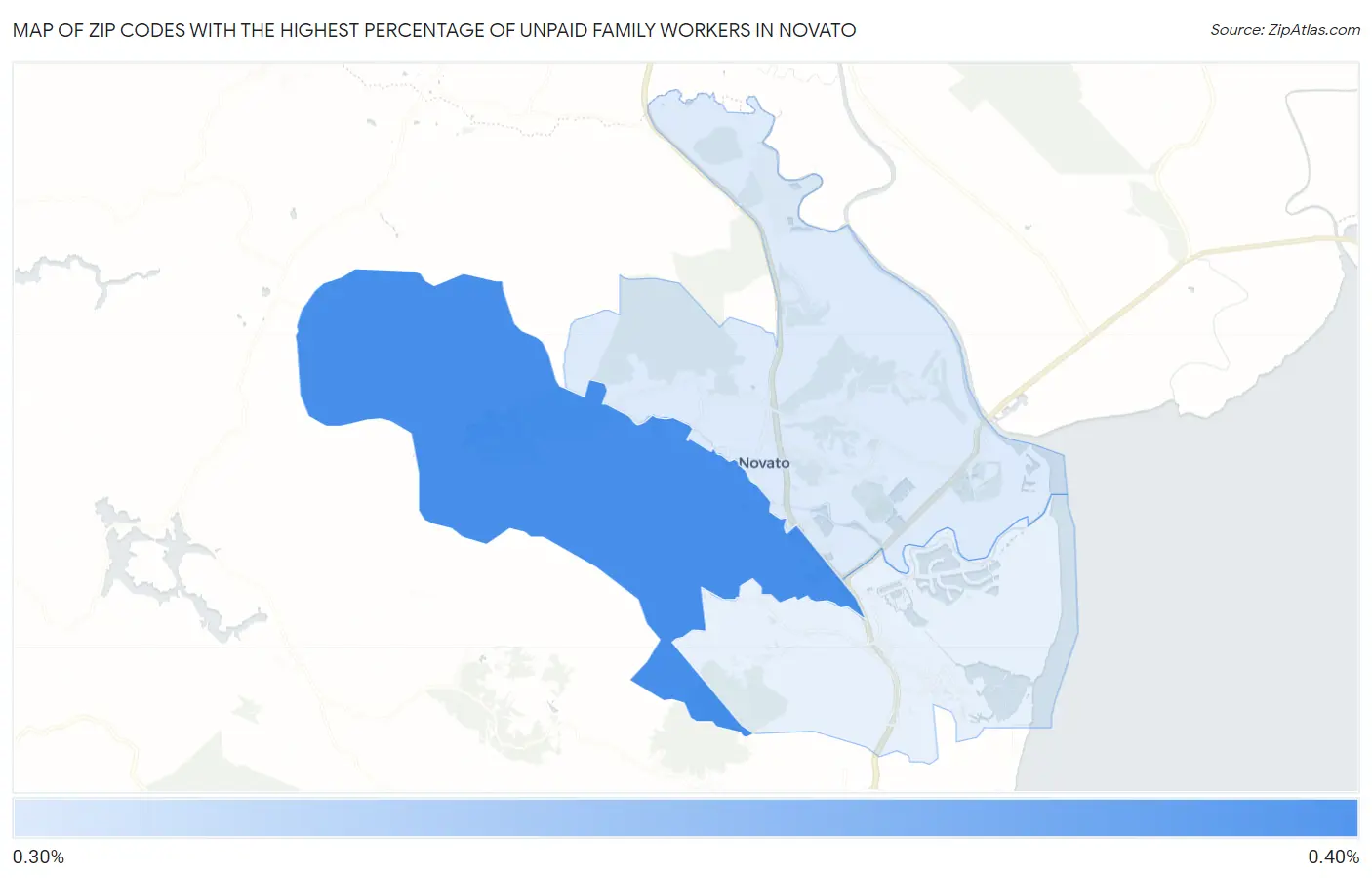 Zip Codes with the Highest Percentage of Unpaid Family Workers in Novato Map