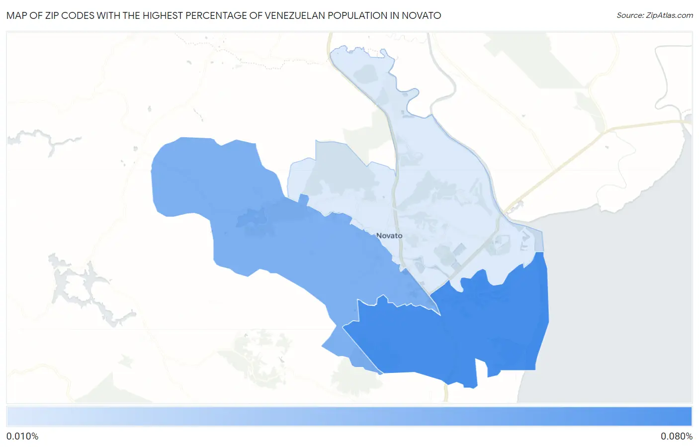 Zip Codes with the Highest Percentage of Venezuelan Population in Novato Map