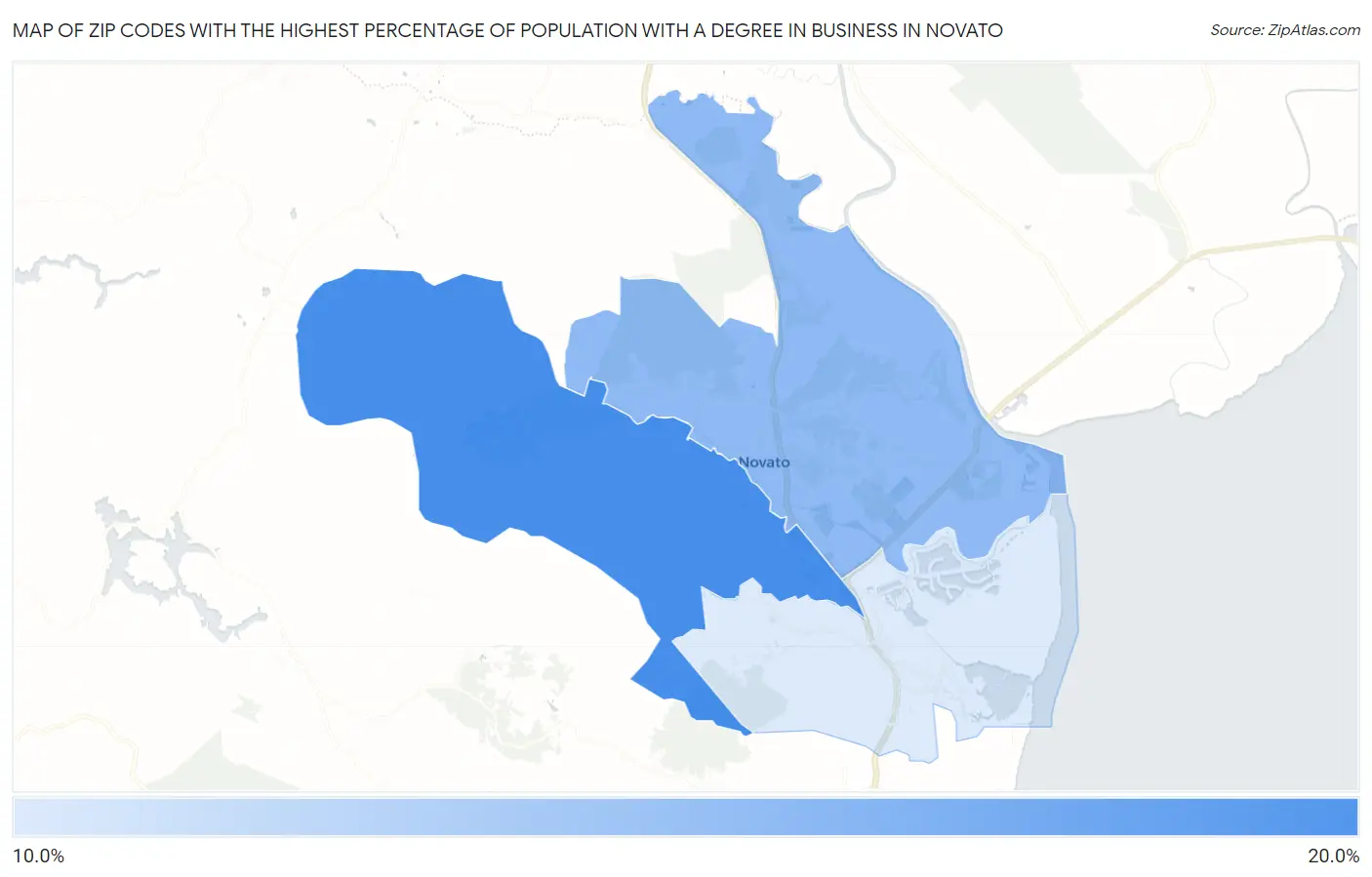 Zip Codes with the Highest Percentage of Population with a Degree in Business in Novato Map