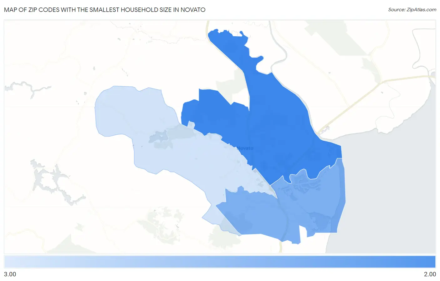 Zip Codes with the Smallest Household Size in Novato Map