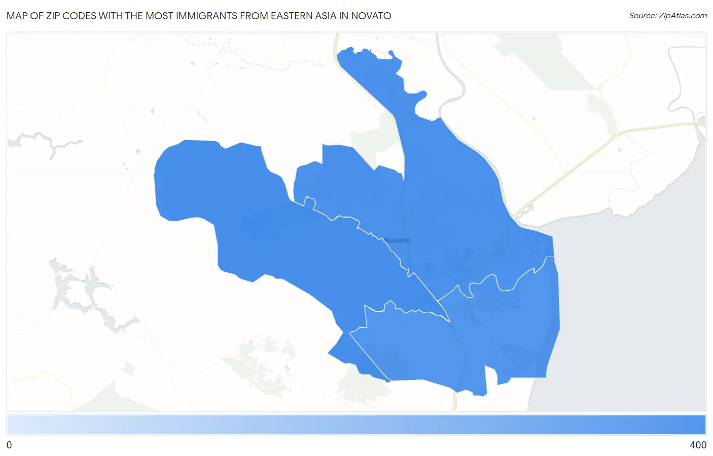 Zip Codes with the Most Immigrants from Eastern Asia in Novato Map