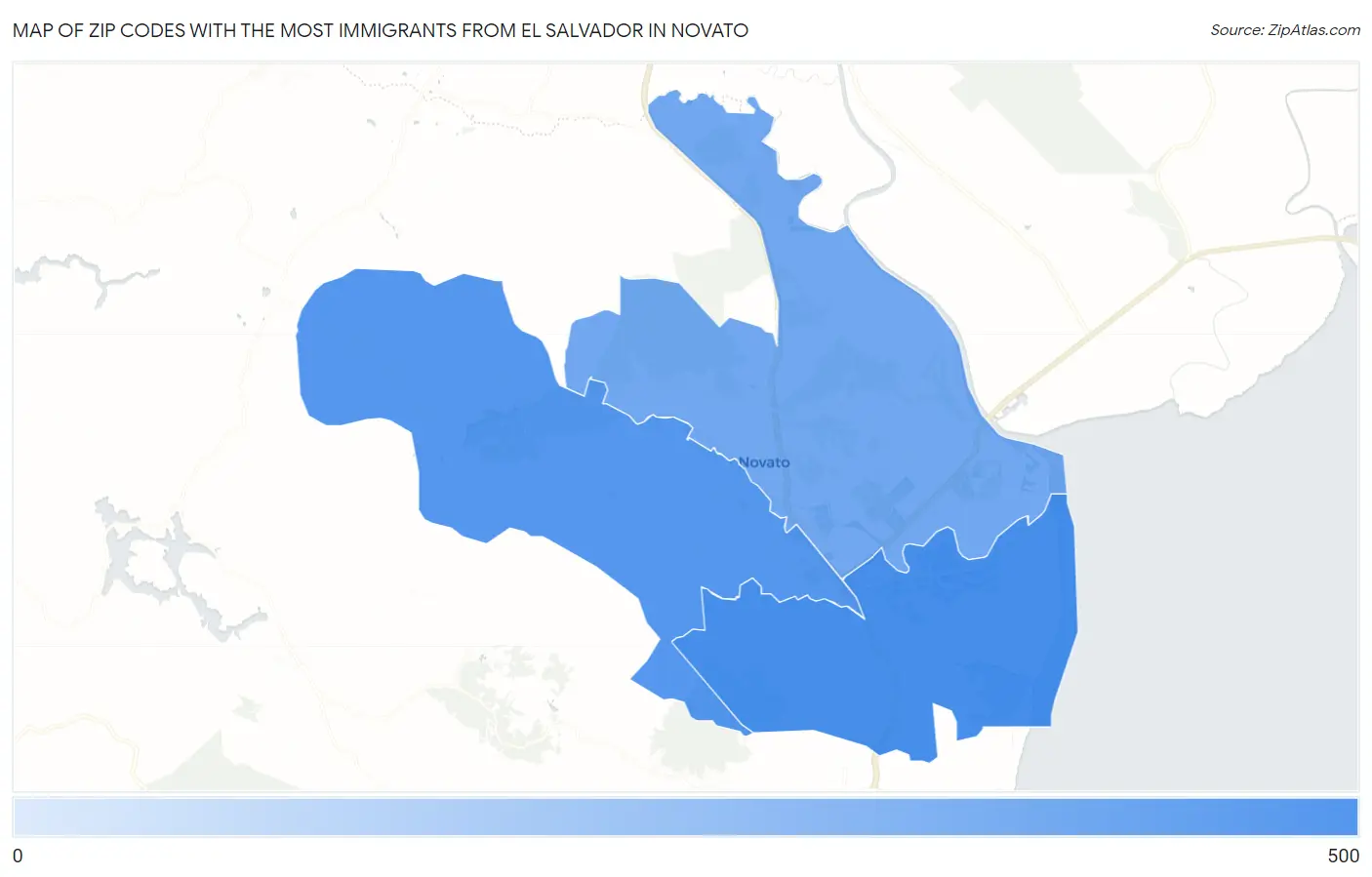 Zip Codes with the Most Immigrants from El Salvador in Novato Map