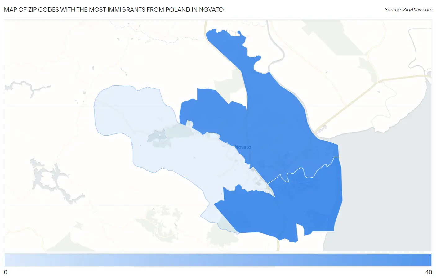 Zip Codes with the Most Immigrants from Poland in Novato Map