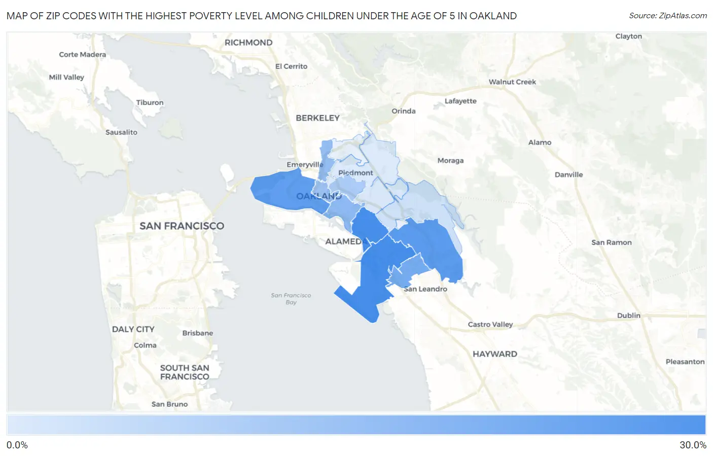 Zip Codes with the Highest Poverty Level Among Children Under the Age of 5 in Oakland Map