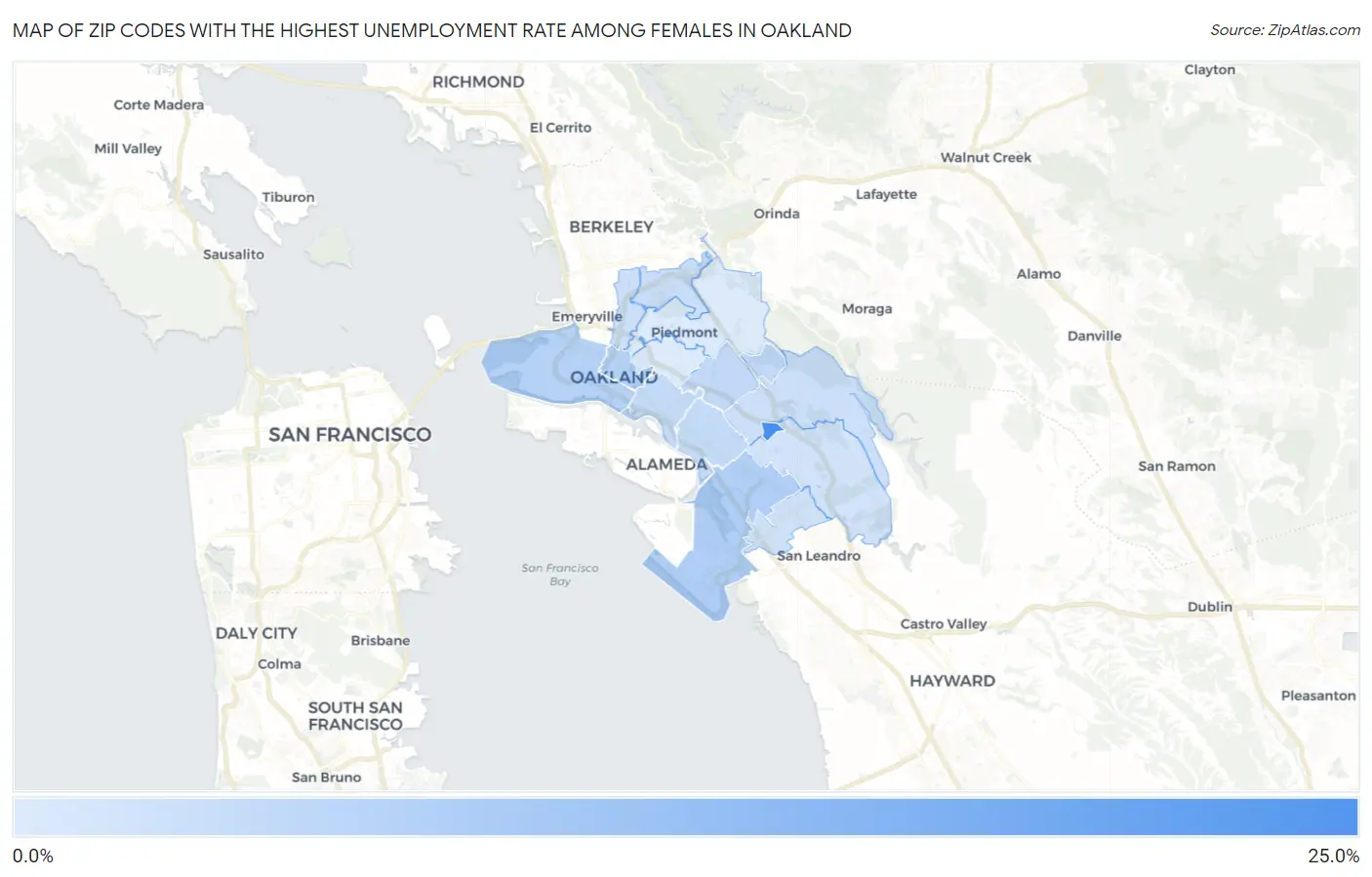 Zip Codes with the Highest Unemployment Rate Among Females in Oakland Map