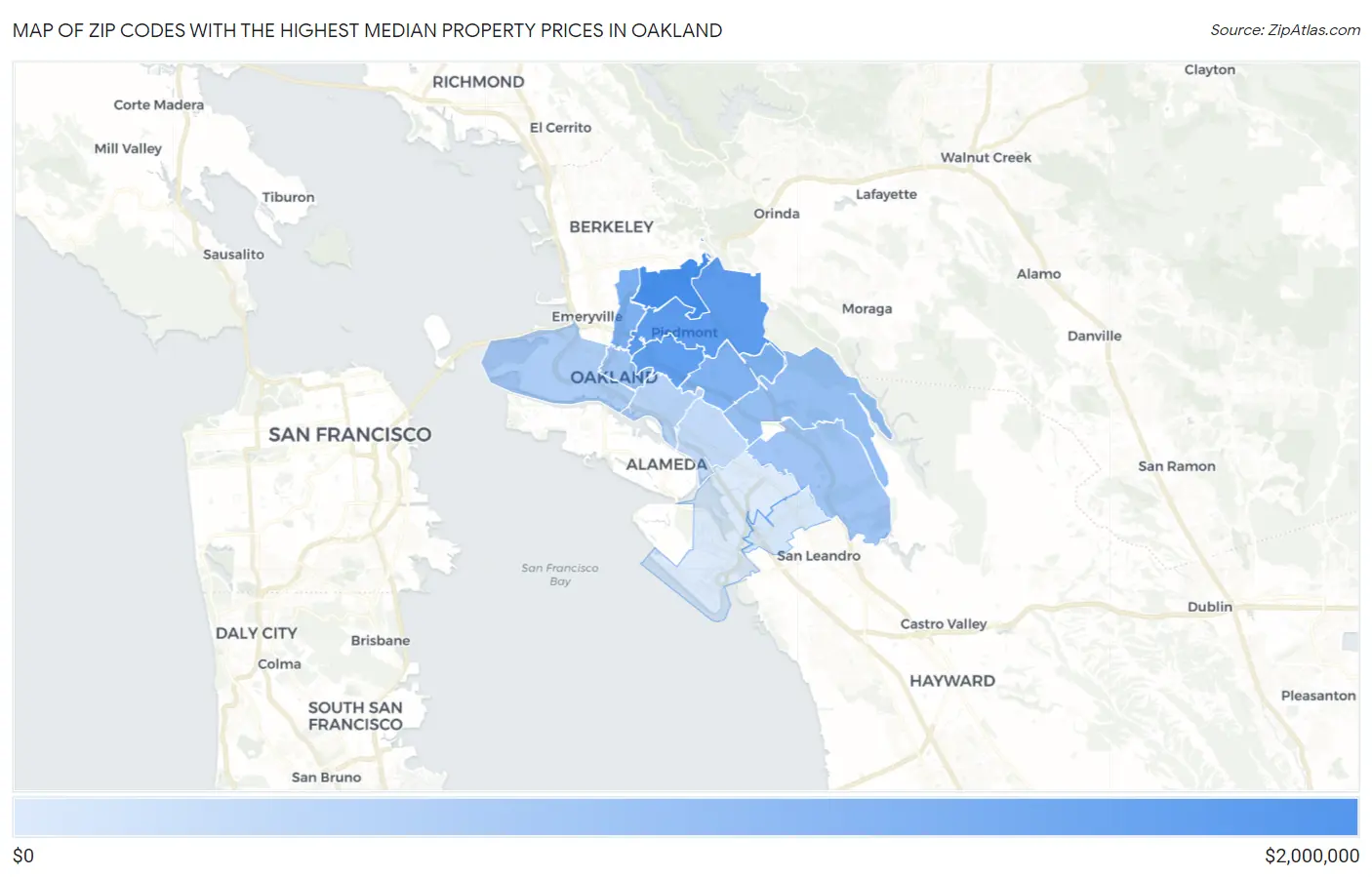 Zip Codes with the Highest Median Property Prices in Oakland Map