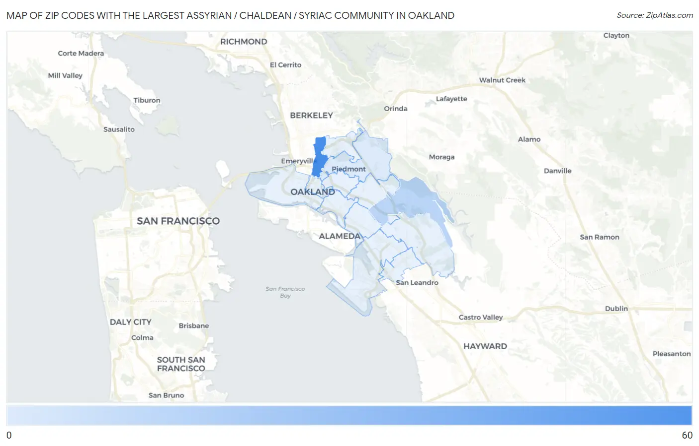 Zip Codes with the Largest Assyrian / Chaldean / Syriac Community in Oakland Map