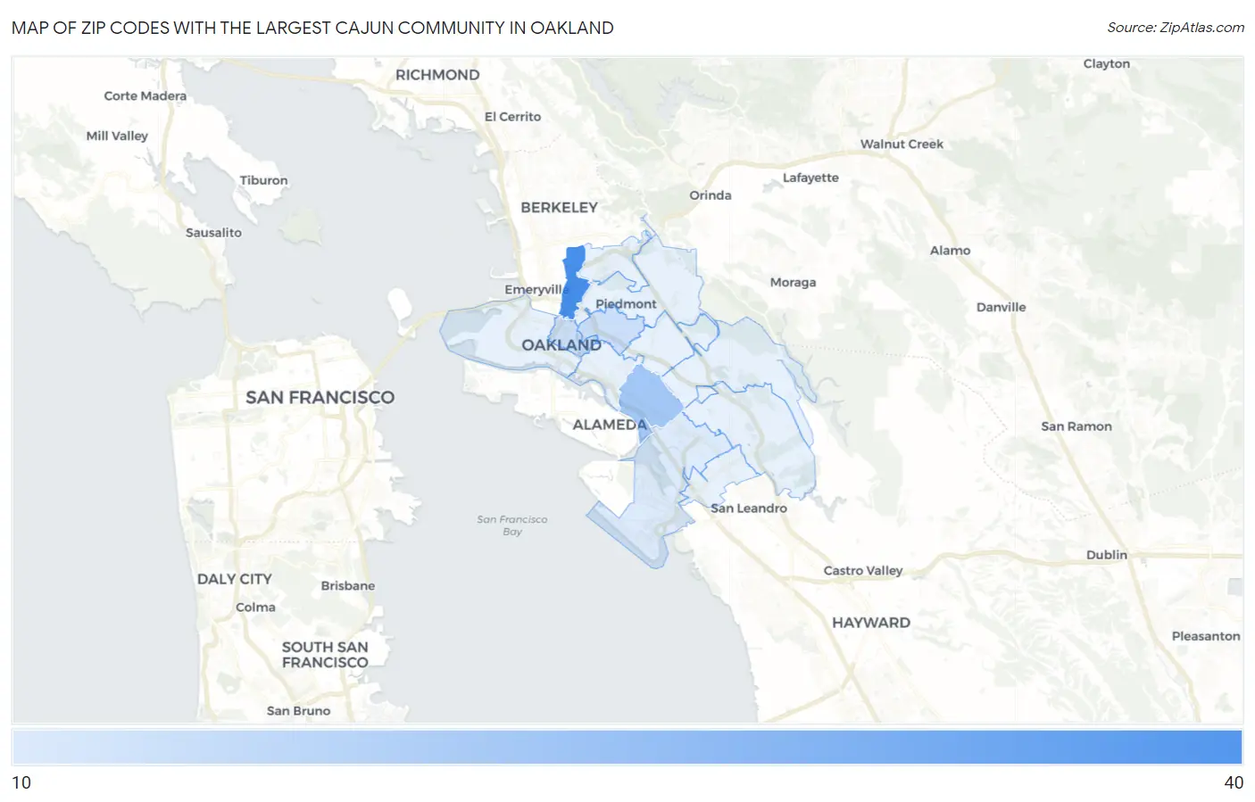 Zip Codes with the Largest Cajun Community in Oakland Map